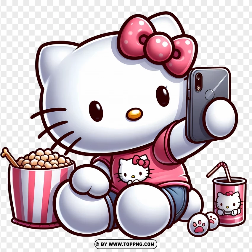 Hello Kitty Taking Selfie PNG Transparent Background