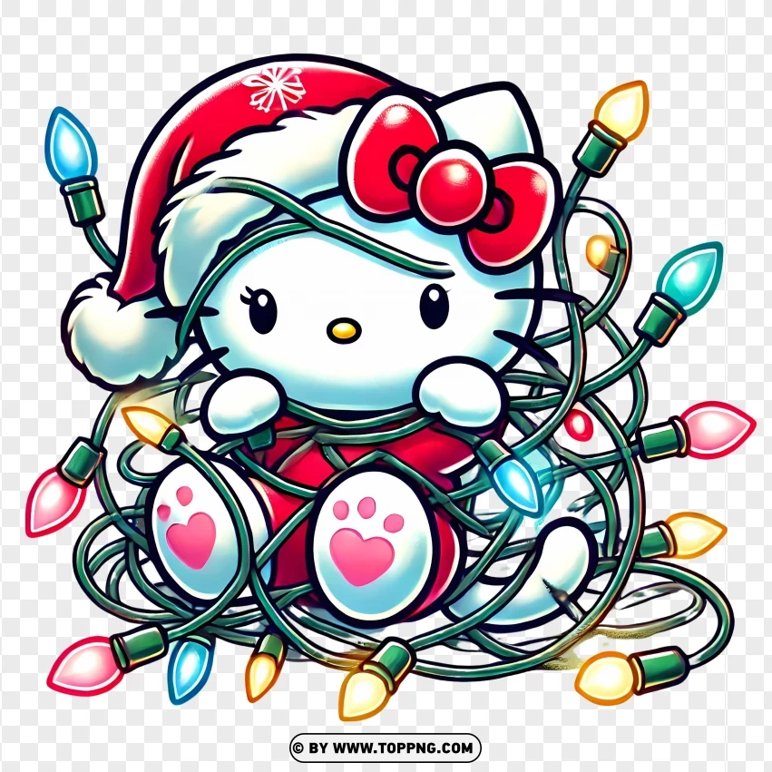 Hello Kitty Tangled In Christmas Light PNG Transparent Background