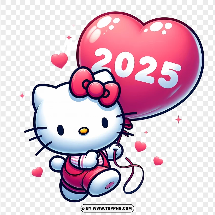 Adorable Hello Kitty With A Heart-shaped Balloon For 2025 PNG Transparent Background