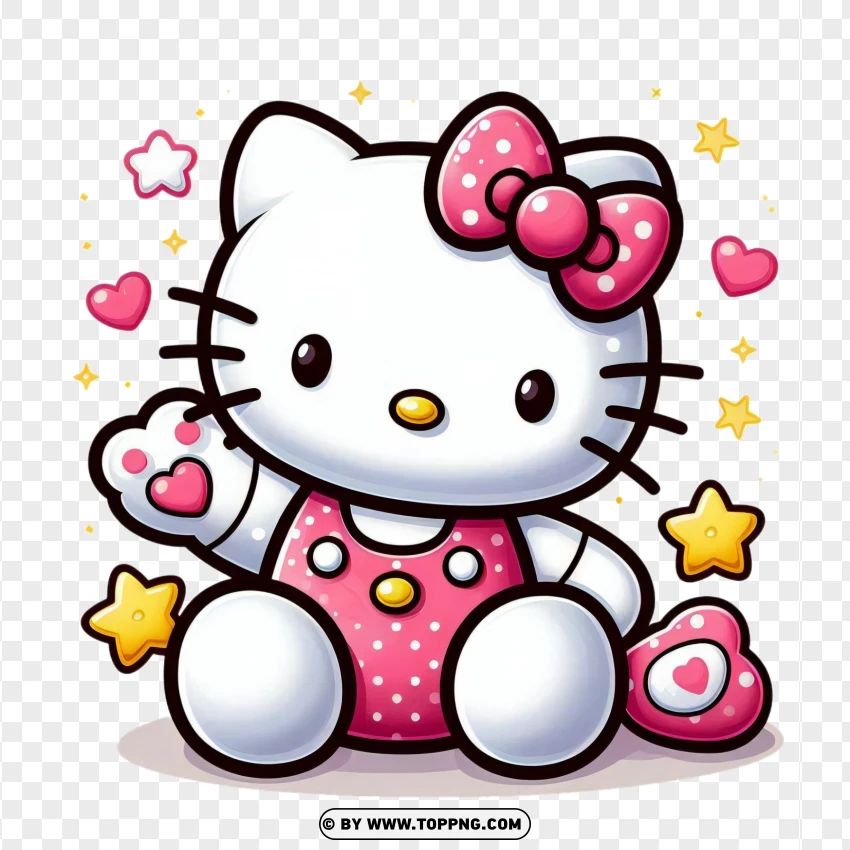 Hello Kitty With Bow And Hearts Free Download PNG Transparent Background