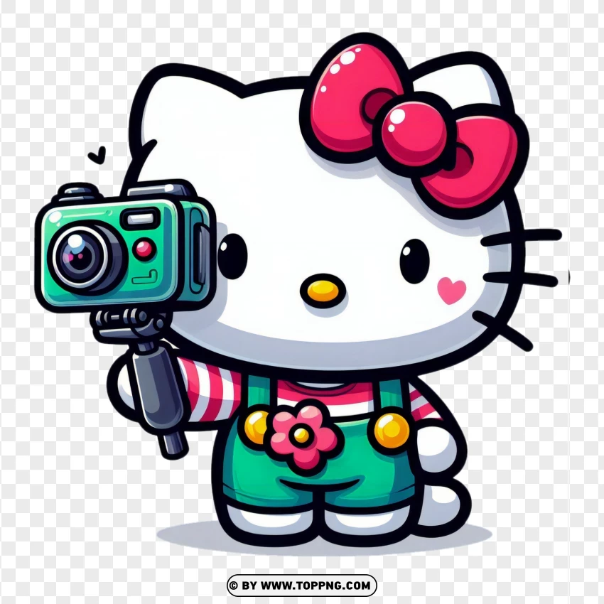 Hello Kitty With Selfie Camera Image PNG Transparent Background