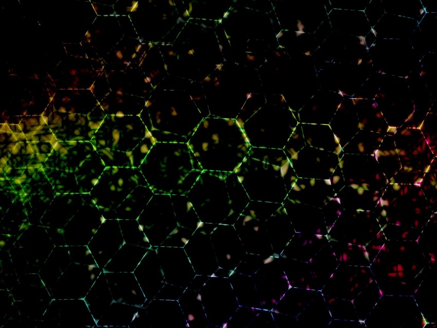 Hexagons Dark Colorful Spots Lines Background