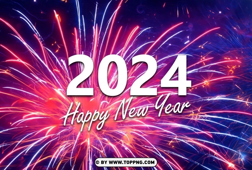 High-resolution Image Happy New Year 2024 Fireworks Celebration PNG Transparent Background