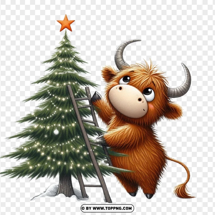 Highland Cow , Funny Animal , Christmas,Silly , A Whimsical , Playful , Joyful 