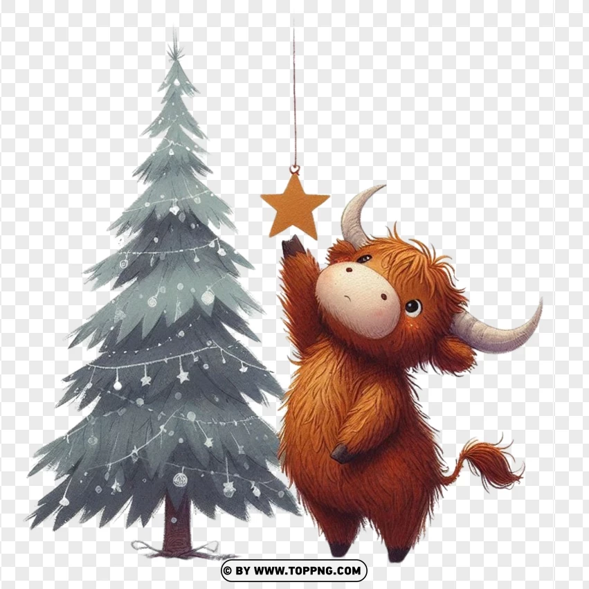 Highland Cow , Funny Animal , Christmas,Silly , A Whimsical , Playful , Joyful 