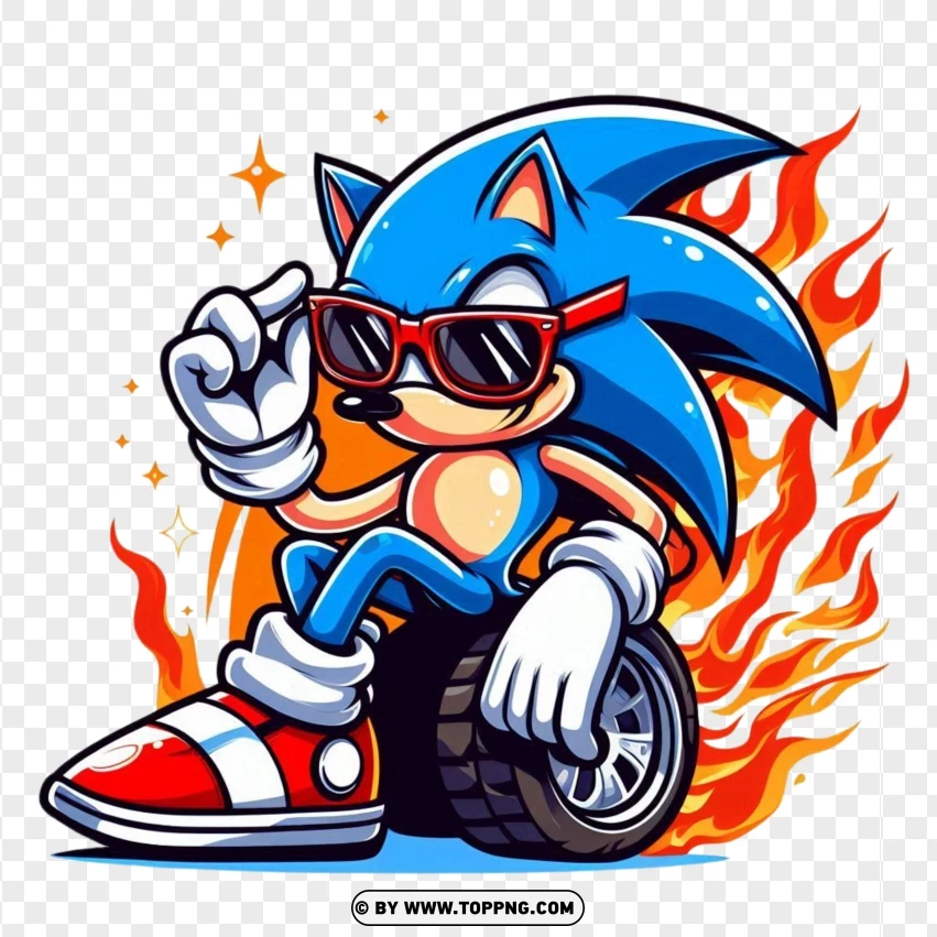 Hip Sonic The Hedgehog With Sunglasses And Flames PNG Transparent Background