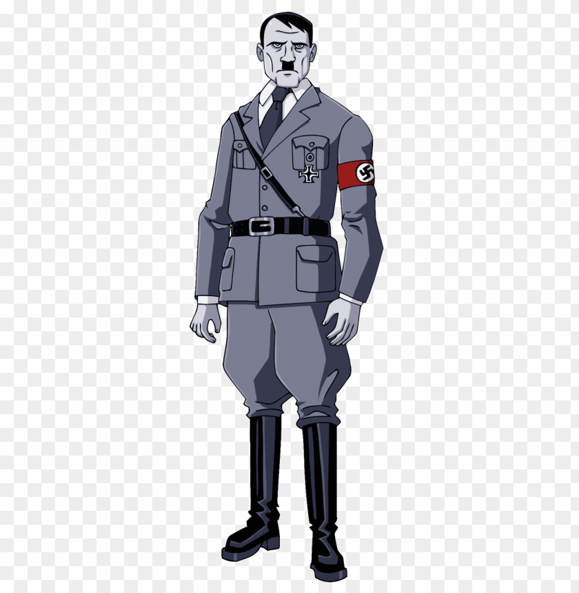 Cartoon character resembling Adolf Hitler in military uniform