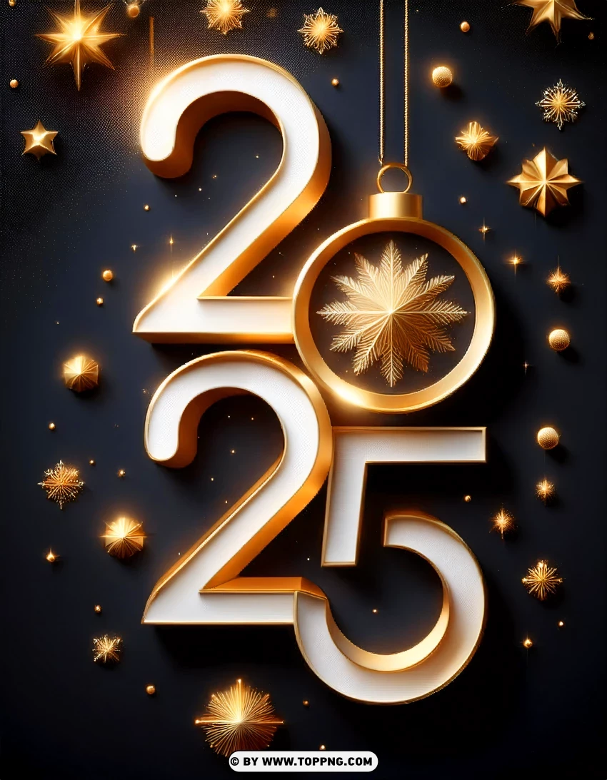 Holiday Greeting Card 2025 With White 3d Numbers And Gold Decorations PNG Transparent Background