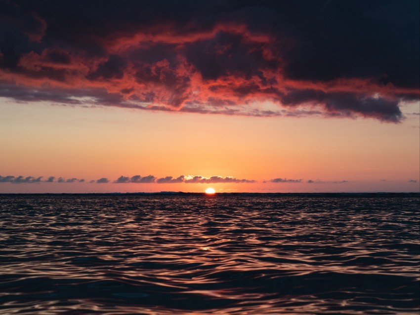 horizon, sunset, sea, waves, sky, clouds, dark