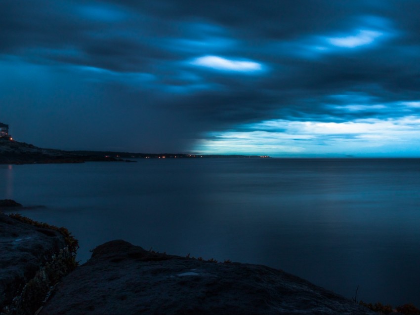 horizon, twilight, storm, sky, clouds, shore