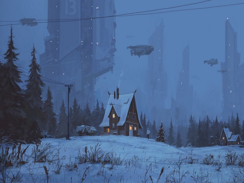 house, future, art, night, winter