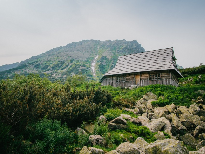 house, mountains, nature, stones, slope