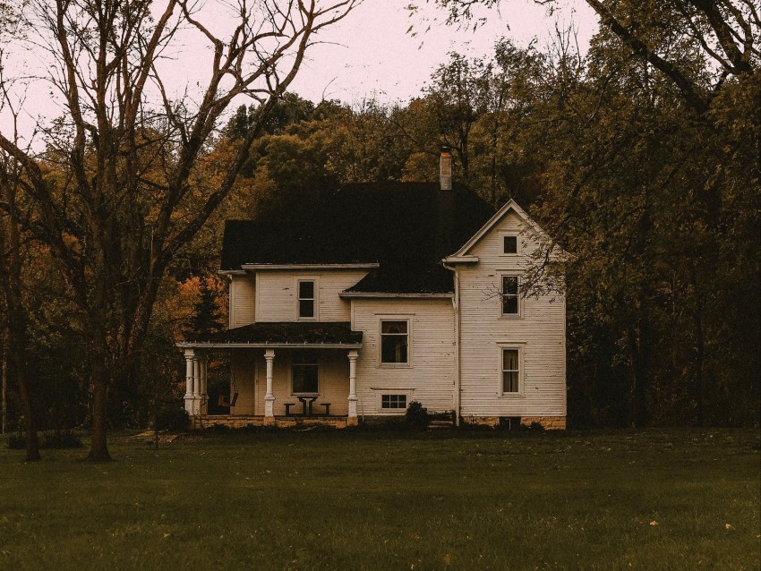 house, yard, forest, trees, hacienda, autumn