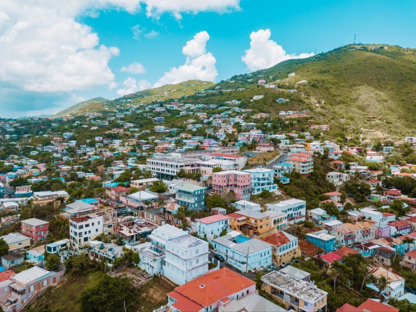 houses, hill, mountain, sky, charlotte amalie, usa, virgin islands