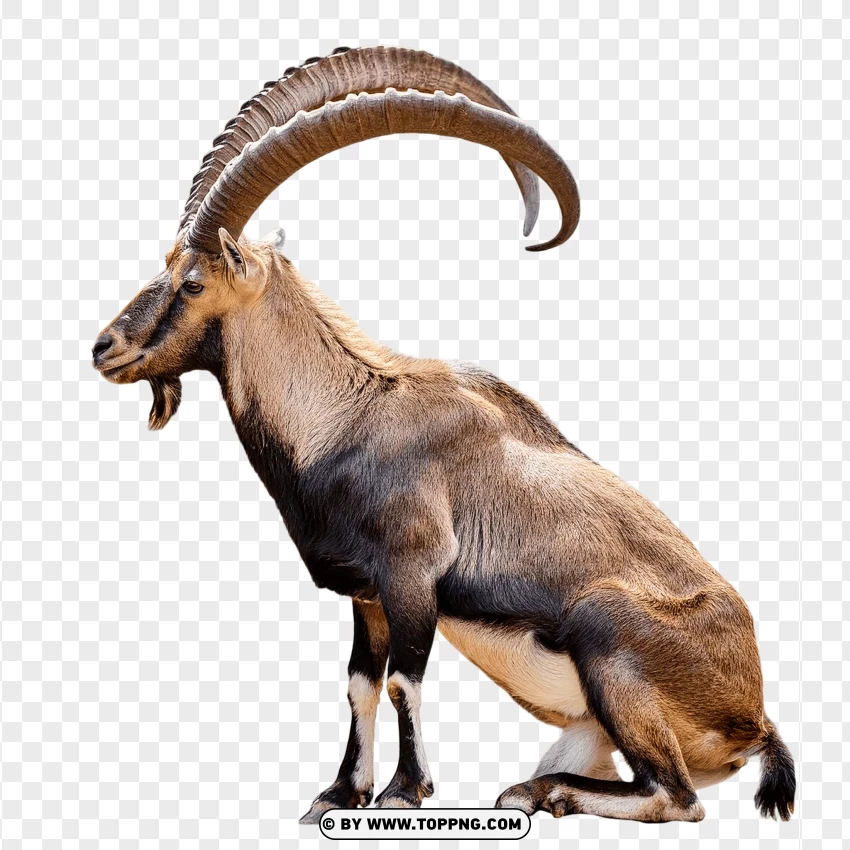 Single Ibex Sitting Relaxed PNG Transparent Background