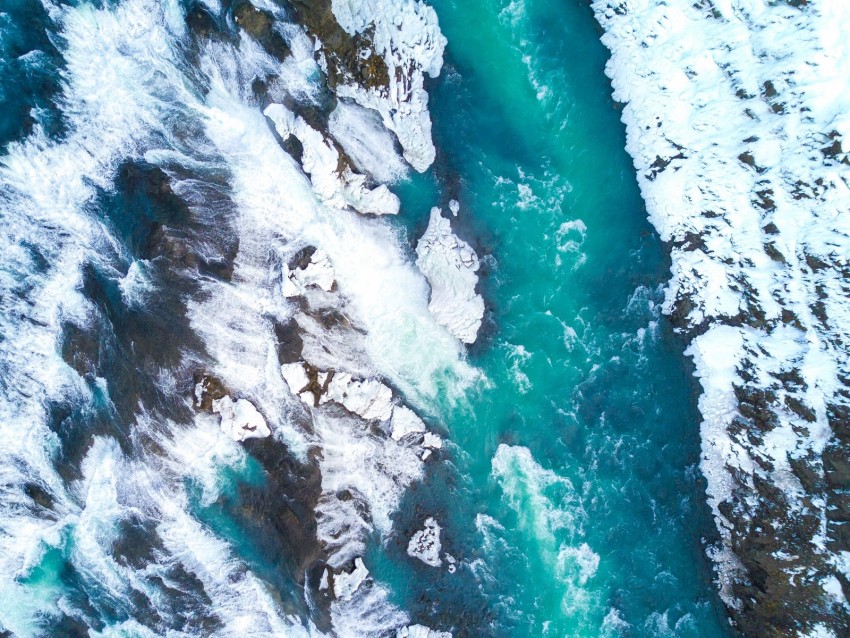 Ice Floes Ice Aerial View Waterfall Iceland Background