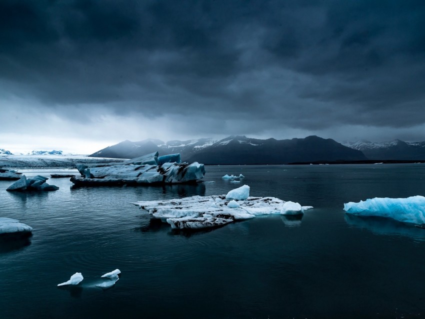 iceberg, ice, snow, lake, fog, mountains, iceland