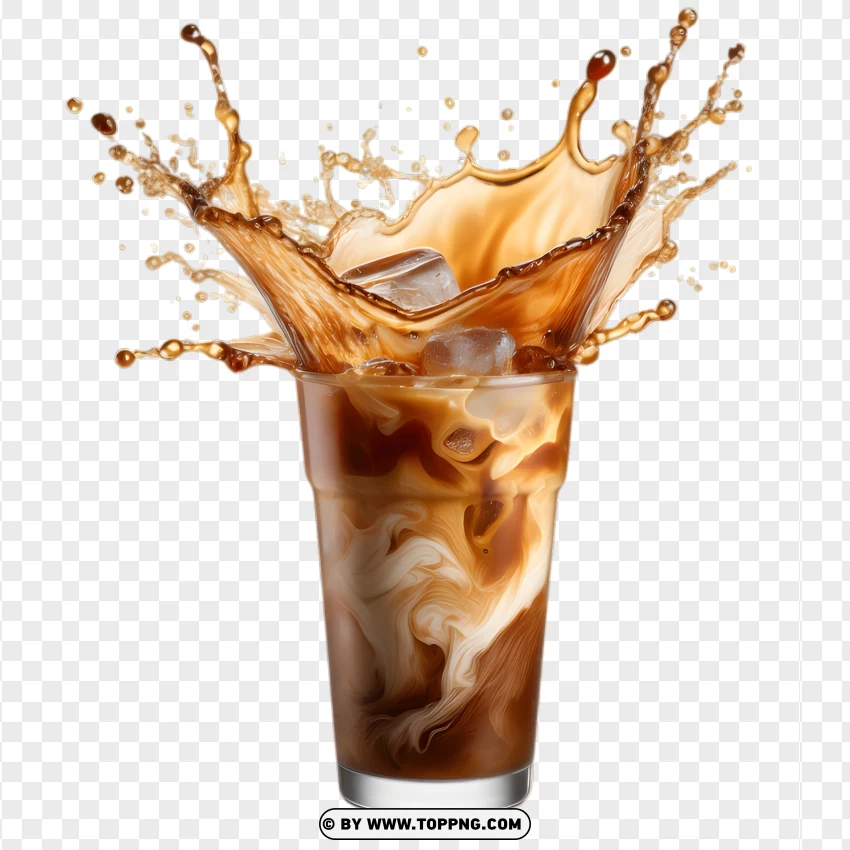 Iced Coffee Explosion With Milk And Ice PNG Transparent Background