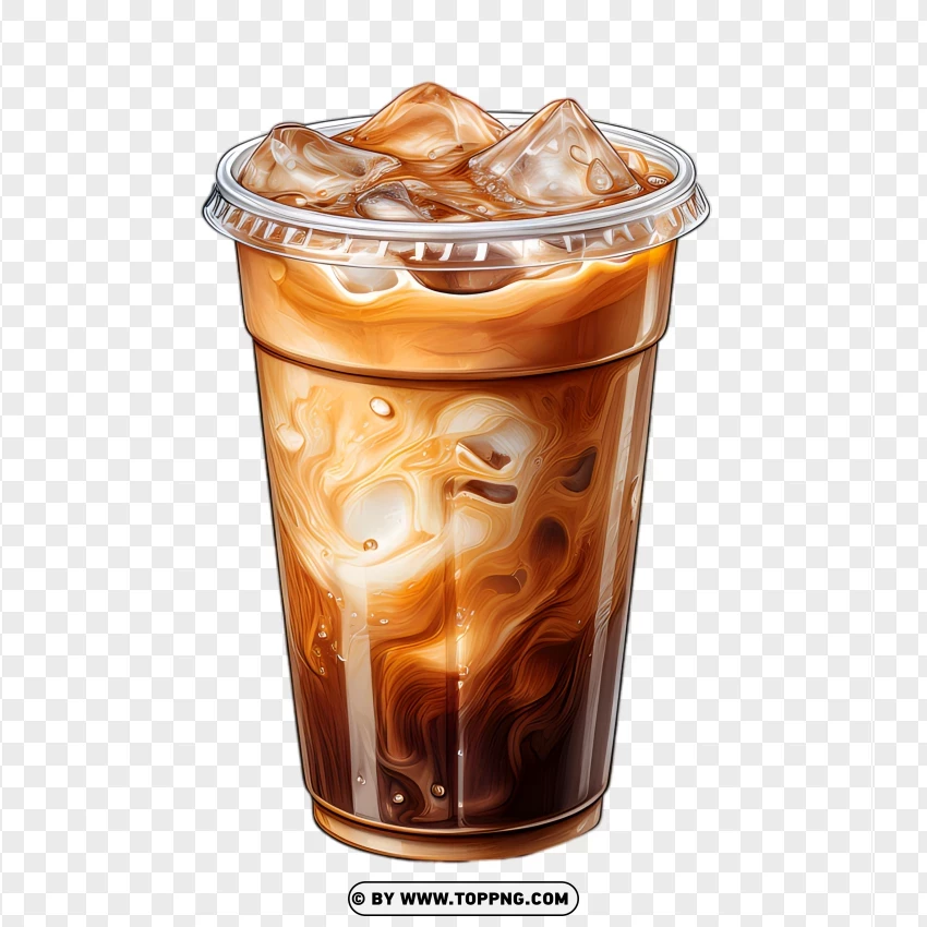 Iced Coffee With Ice Cubes And Straw PNG Transparent Background