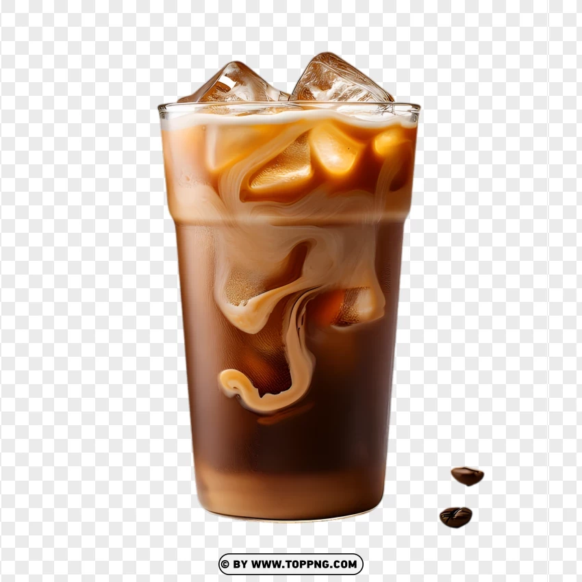 Iced Coffee With Milk And Ice Cubes PNG Transparent Background