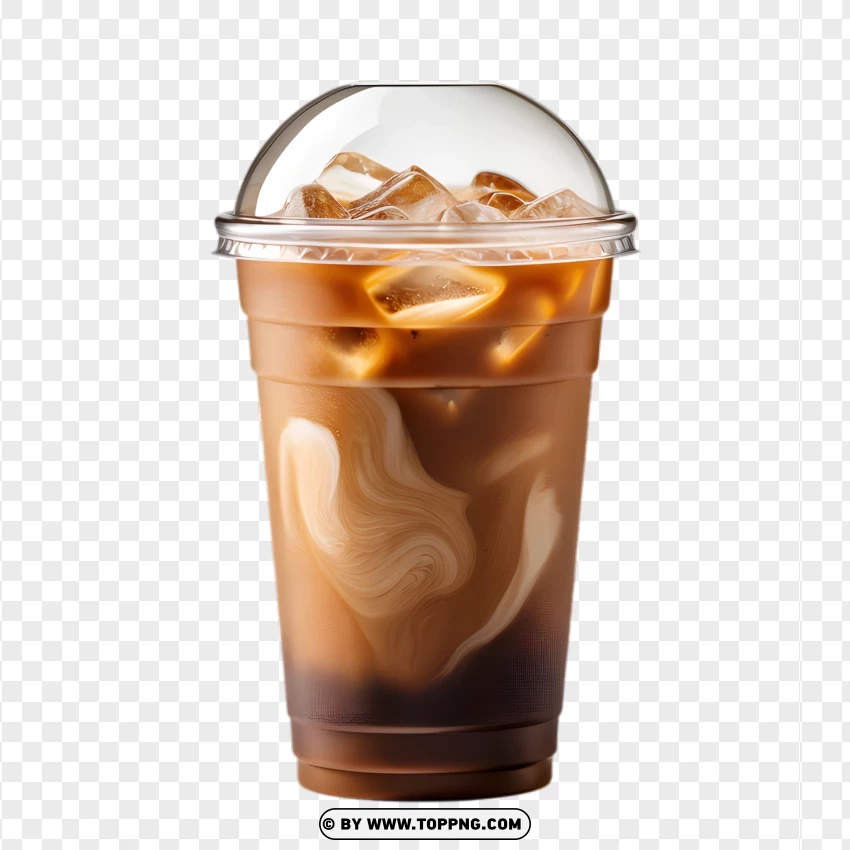 Iced Coffee With Milk And Ice In A Dome-lid Cup PNG Transparent Background