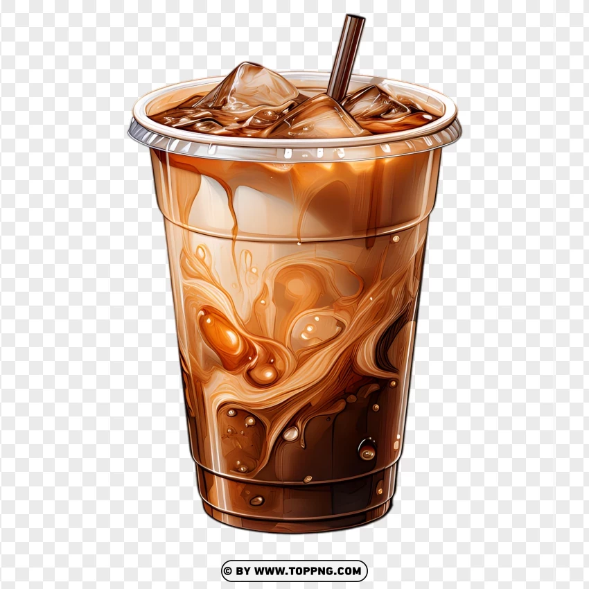 Iced Coffee With Milk And A Straw In A Plastic Cup Clipart PNG Transparent Background