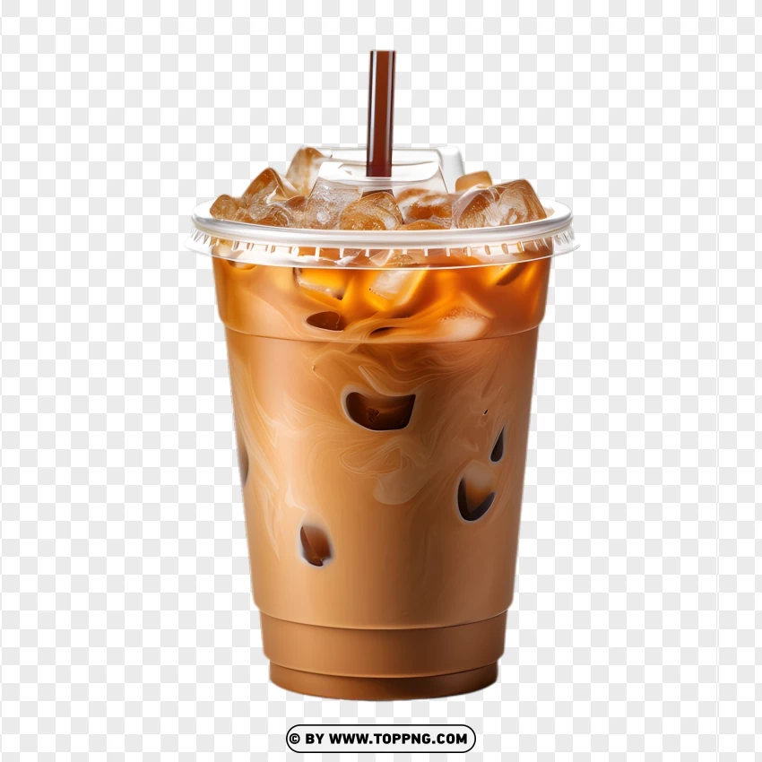 Iced Coffee With Milk Swirl In A Plastic Cup PNG Transparent Background