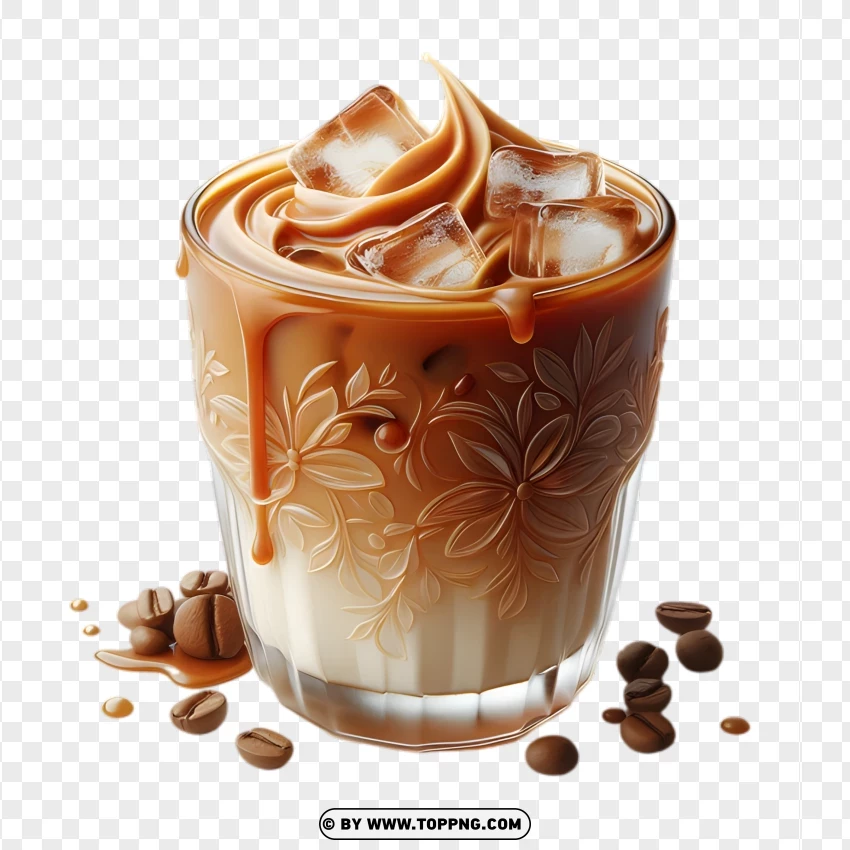 Iced Coffee With Spices And Ice Cubes PNG Transparent Background