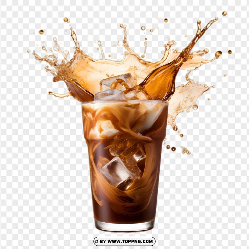 Iced Mocha Burst Chilled Coffee With Chocolate And Milk Splashing PNG Transparent Background