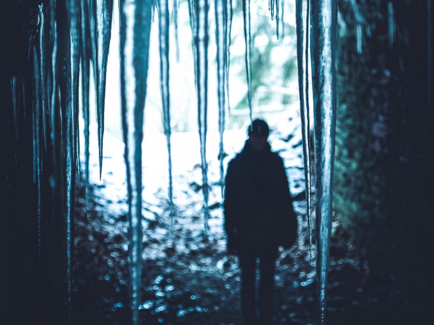 Icicles Ice Silhouette Cave Background