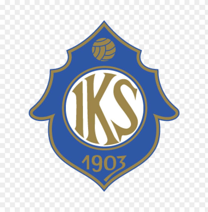 IKS logo, sports emblem, football club, blue gold design, 1903 founded