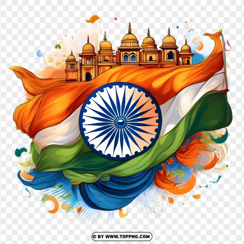 Indian Flag With Cultural Landmarks PNG Transparent Background