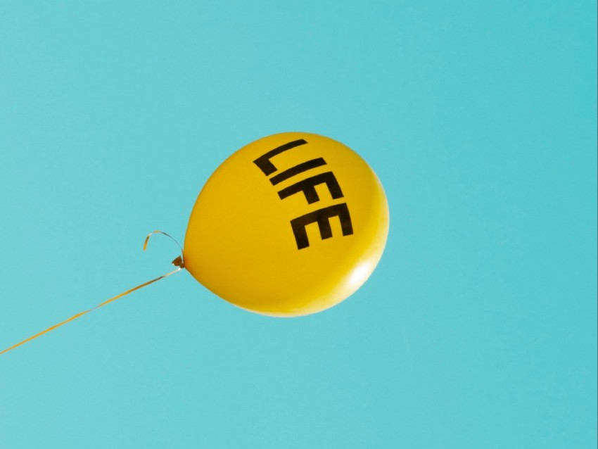 Inscription Life Balloon Yellow Sky Cloudless Minimalism Background