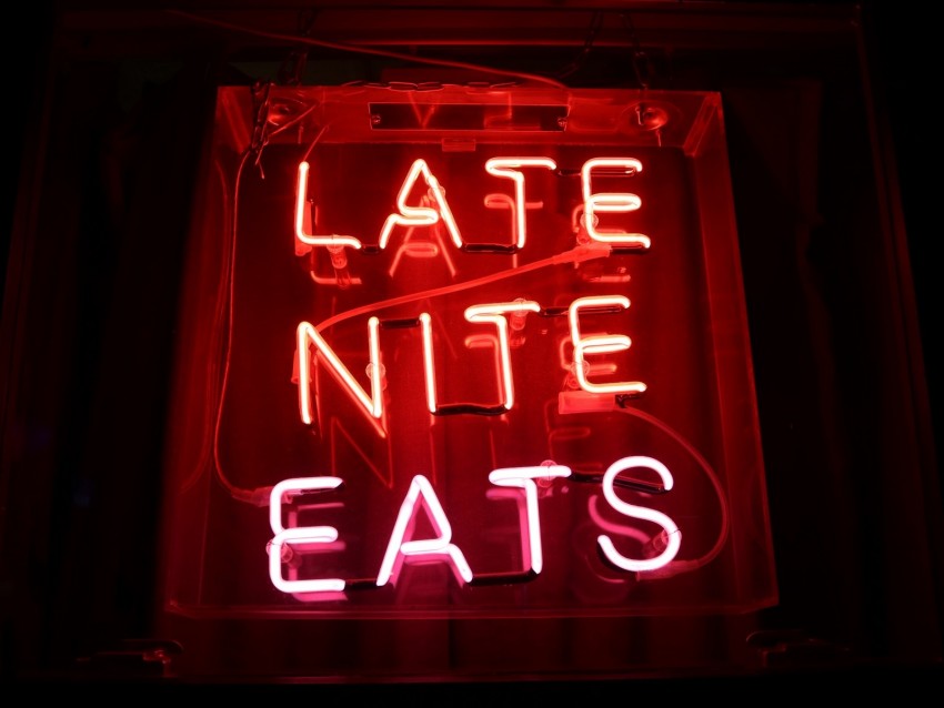 Inscription Neon Lights Letters Text Late Nite Eats Background