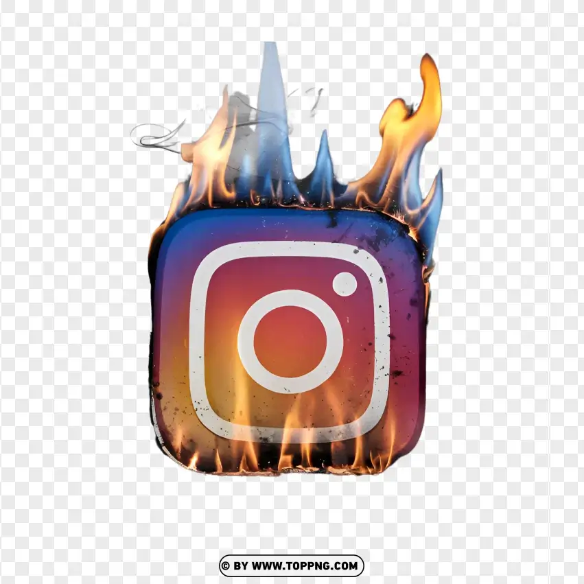 Instagram App Melting In Flames Symbolizing Intense Activity PNG Transparent Background