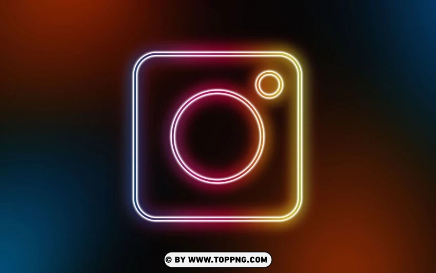 Instagram Logo Neon Sign On Black PNG Transparent Background