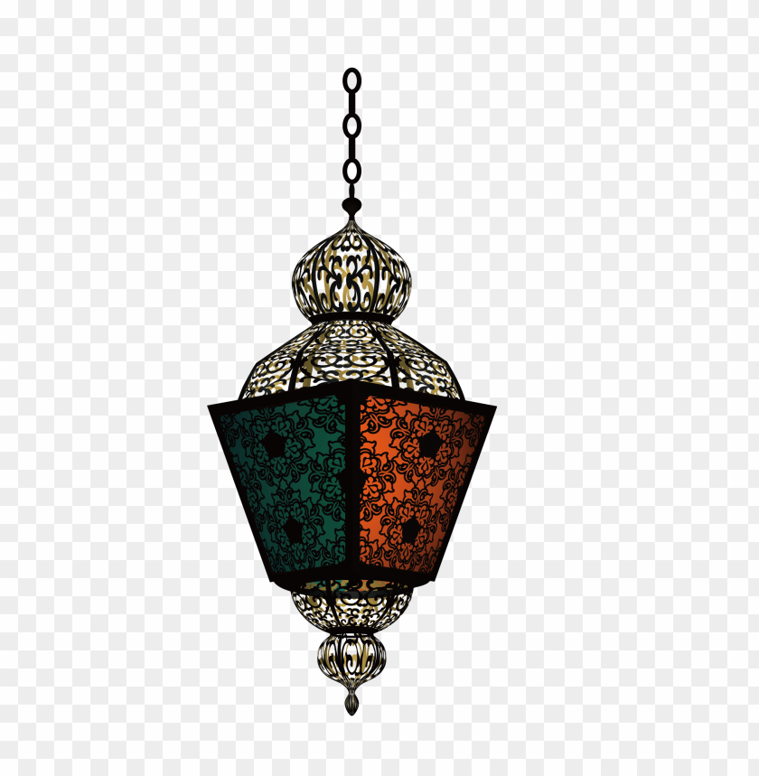 Decorative lantern with colorful translucent panels in ornate desi PNG