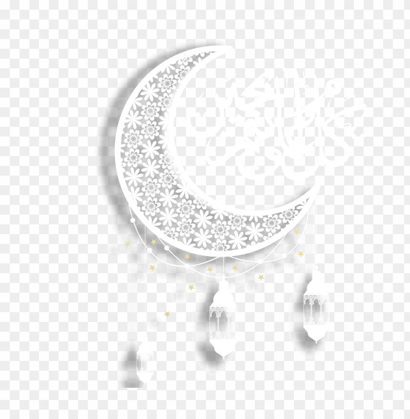 Decorative crescent moon with floral patterns and Arabic calligraphy PNG