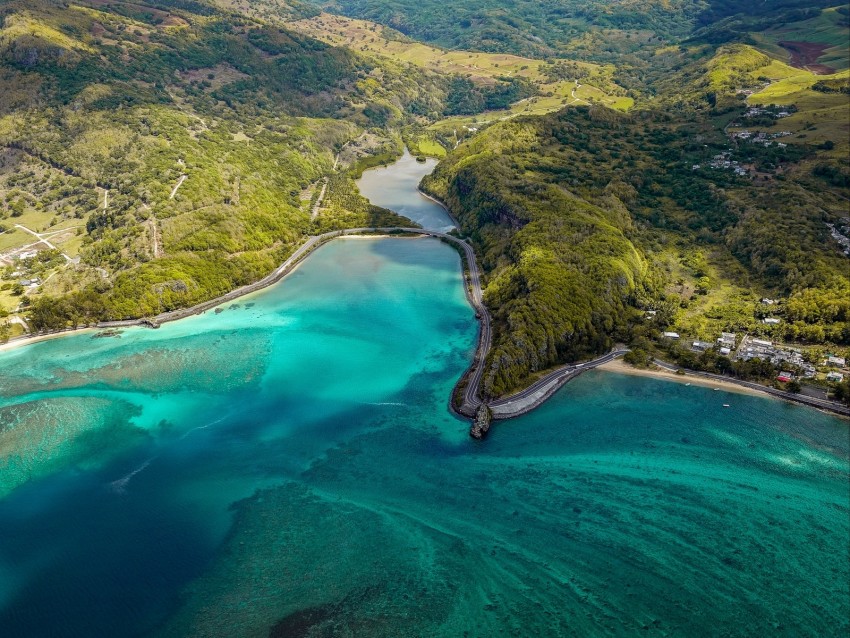 Island Aerial View Ocean Coast Maconde Mauritius Background