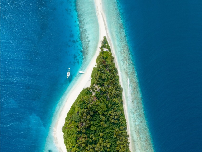 Island Aerial View Ocean Maldives Tropics Background