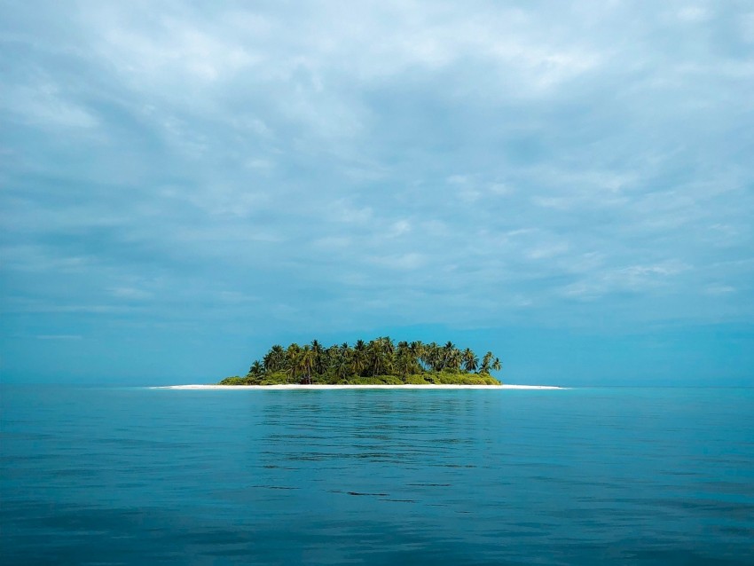 island, ocean, horizon, sky, clouds, tropics