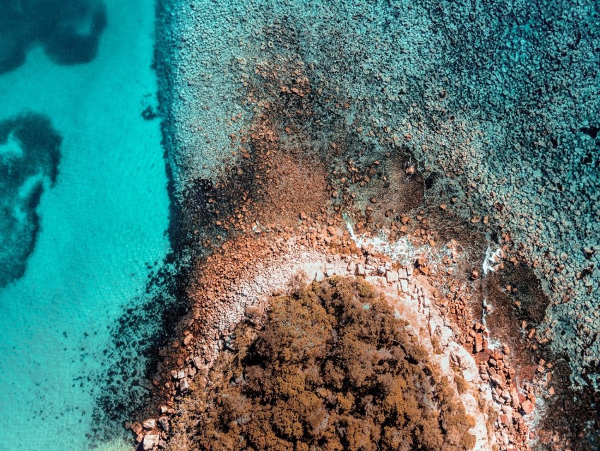 island, sea, aerial view, stones, water, shore