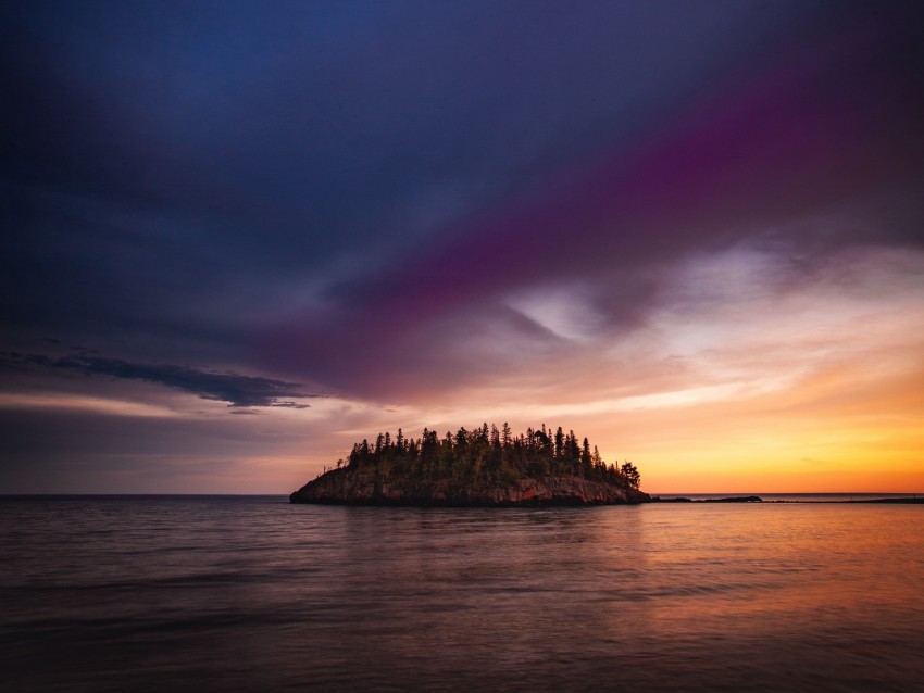 islands, sea, sunset, horizon, sky, clouds