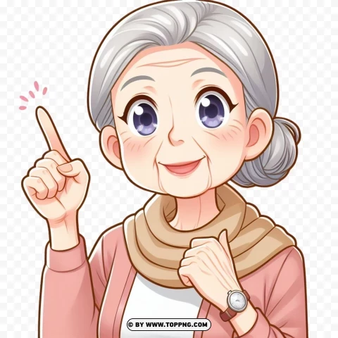 illustration character,  Old Woman, pointing finger,character,   cartoon,   senior,   elderly