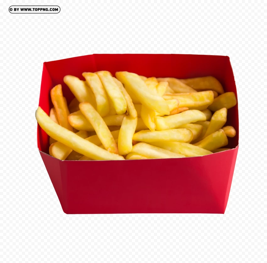 Isolated French Potatoes Red Cardboard Box In White PNG Transparent Background