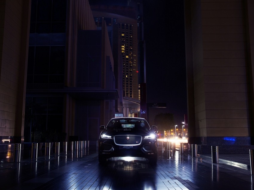 jaguar f-pace, jaguar, suv, lights, night city, light