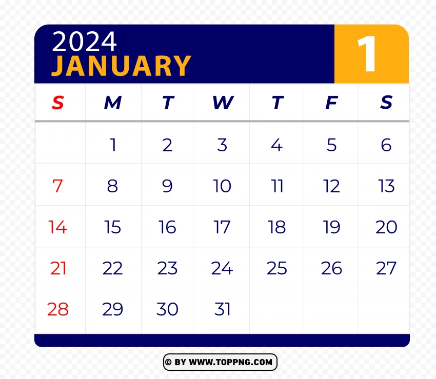 January 2024 Calenda Page High Resolution PNG Transparent Background