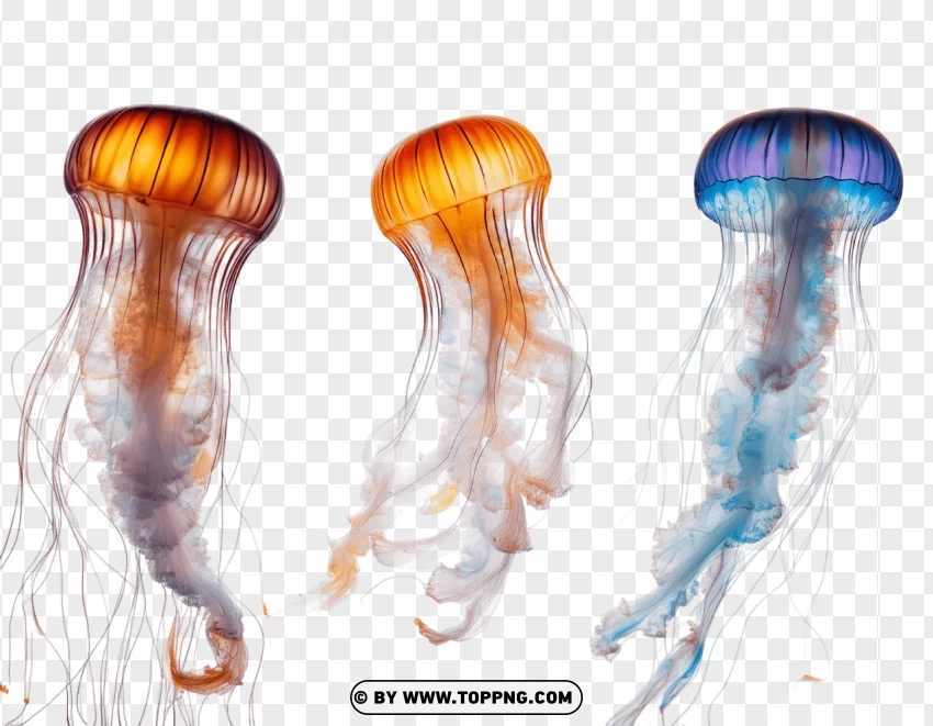 Set Of Jellyfish In Marine Colors PNG Transparent Background