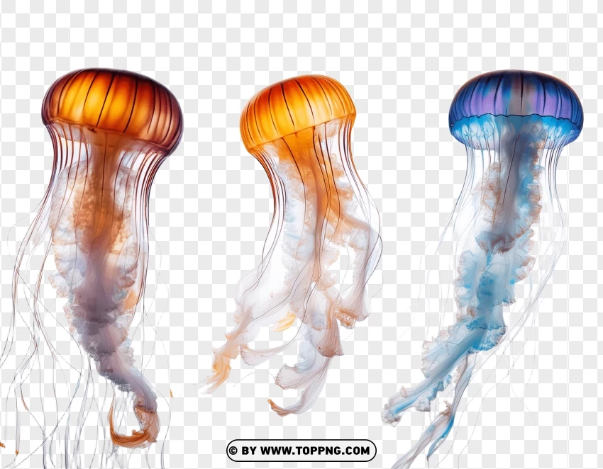 Orange And Blue Jellyfish Set PNG Transparent Background