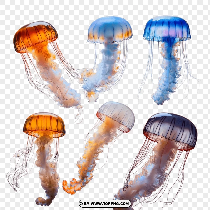 Jellyfish Displaying Beautiful Colors PNG Transparent Background